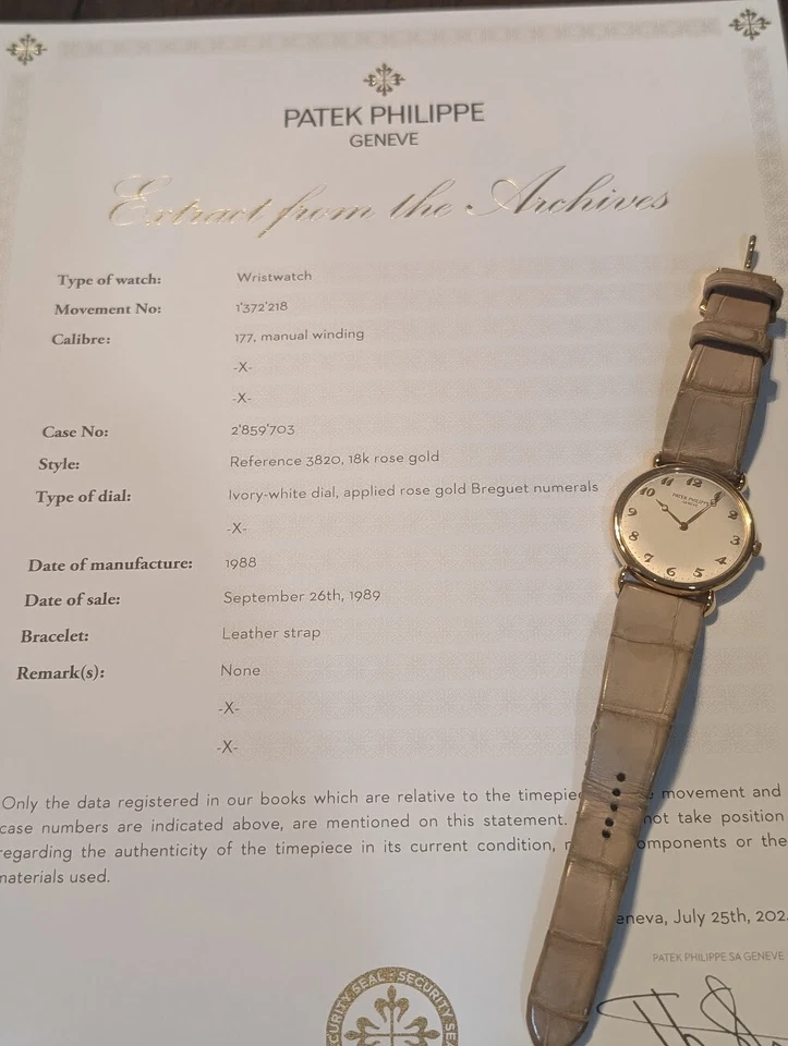 Calatrava Patek Philippe 3820R ouro rosa com extrato de arquivos! - Imagem 3 de 4