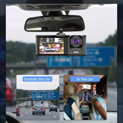Dashcam mit IR Nachtsicht Aufnahme & 2'' IPS Bildschirm 1080P 3 Kamera, DVR Recor