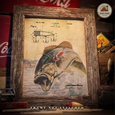 Vintage Fishing Lure Patent Poster Art Print 11x14 Largemouth Bass Wall Decor