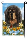 Summer Flowers Garden Flag - Black and Tan Tibetan Mastiff