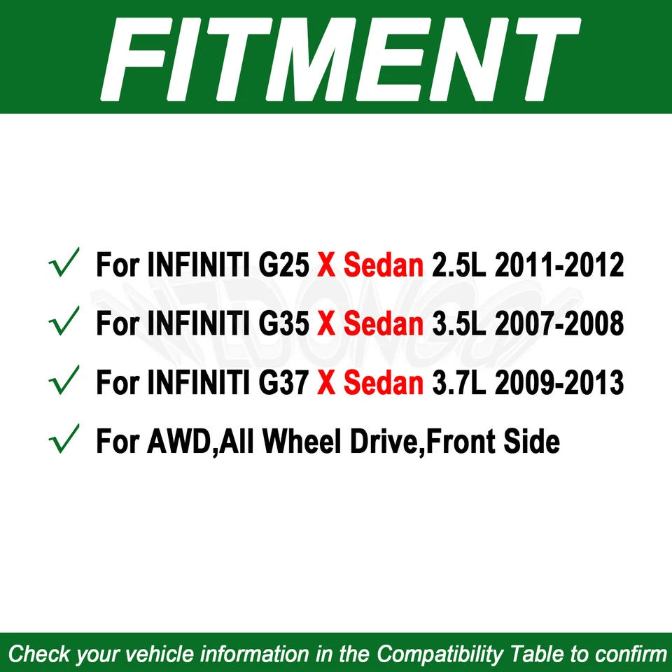 2x Eje articulado delantero CV para Infiniti G35X G25X G37X sedán AWD 2007-2013 Foto 2 de 4
