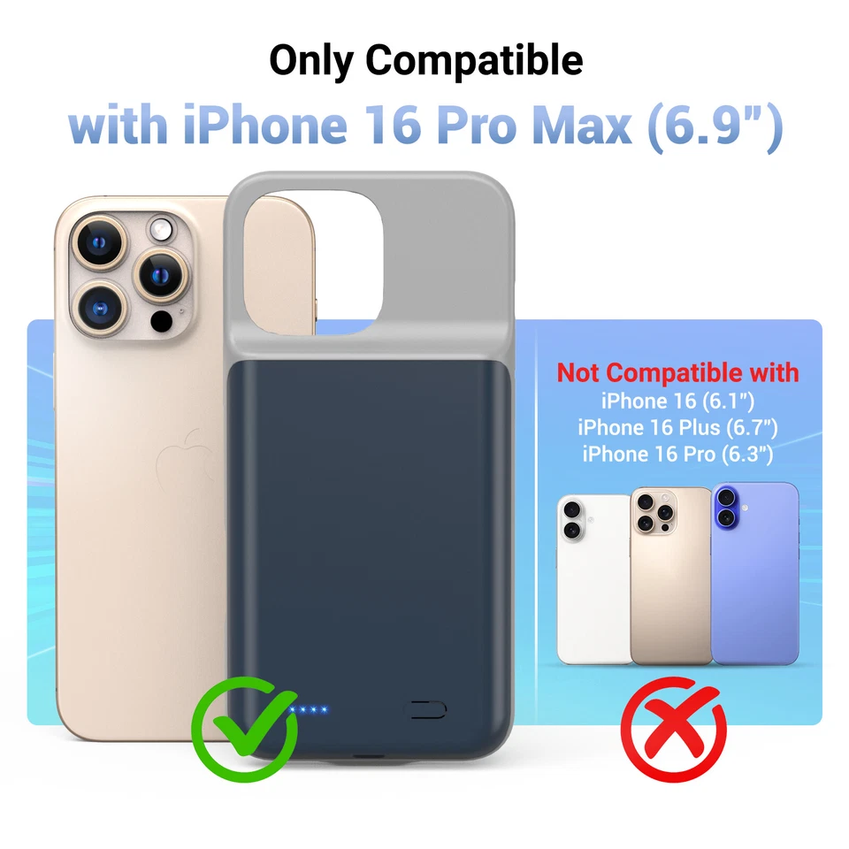 7000mAh For iPhone 16Pro Max External Battery Charger Case Power Bank-Blue - Image 2 of 4