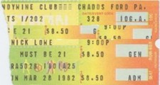 Nick Lowe US Brandywine Club Chadds Ford, PA Ticket 28/3/82