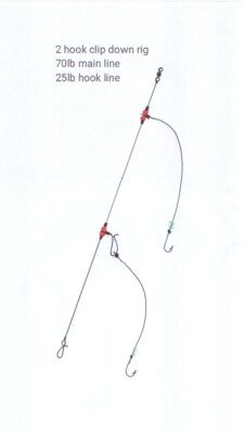 4 X Zwei Haken Clip Down Meeresangeln Rig Made with No 4/0 Aberdeen Hook's