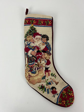 Christmas Stocking Santa Claus Needlepoint Velvet Back Holiday 21" NWOT