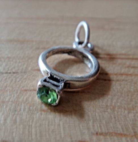 Sterling Silver 3D 18x10mm green August Birthstone CZ Ring Charm - Picture 2 of 5