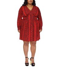 $155 MICHAEL KORS Women's Plus Size Snakeskin-Print Mini Dress, Crimson, 1X