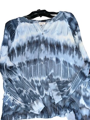Calvin Klein women top blue semi sheer long sleeves Buttons size XL New