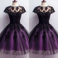 Short Gothic Black Purple Wedding Dresses Lace Appliques Beaded Bridal Gowns 