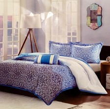 PAISLEY 4PC Comforter Set Navy Blue Light Blue Dark Blue FULL / QUEEN