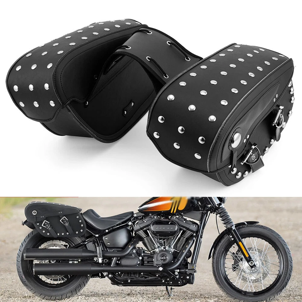 For Harley Fatboy Heritage Softail Classic 2x Motorcycle Side Saddle Bags Black Foto 4 de 4