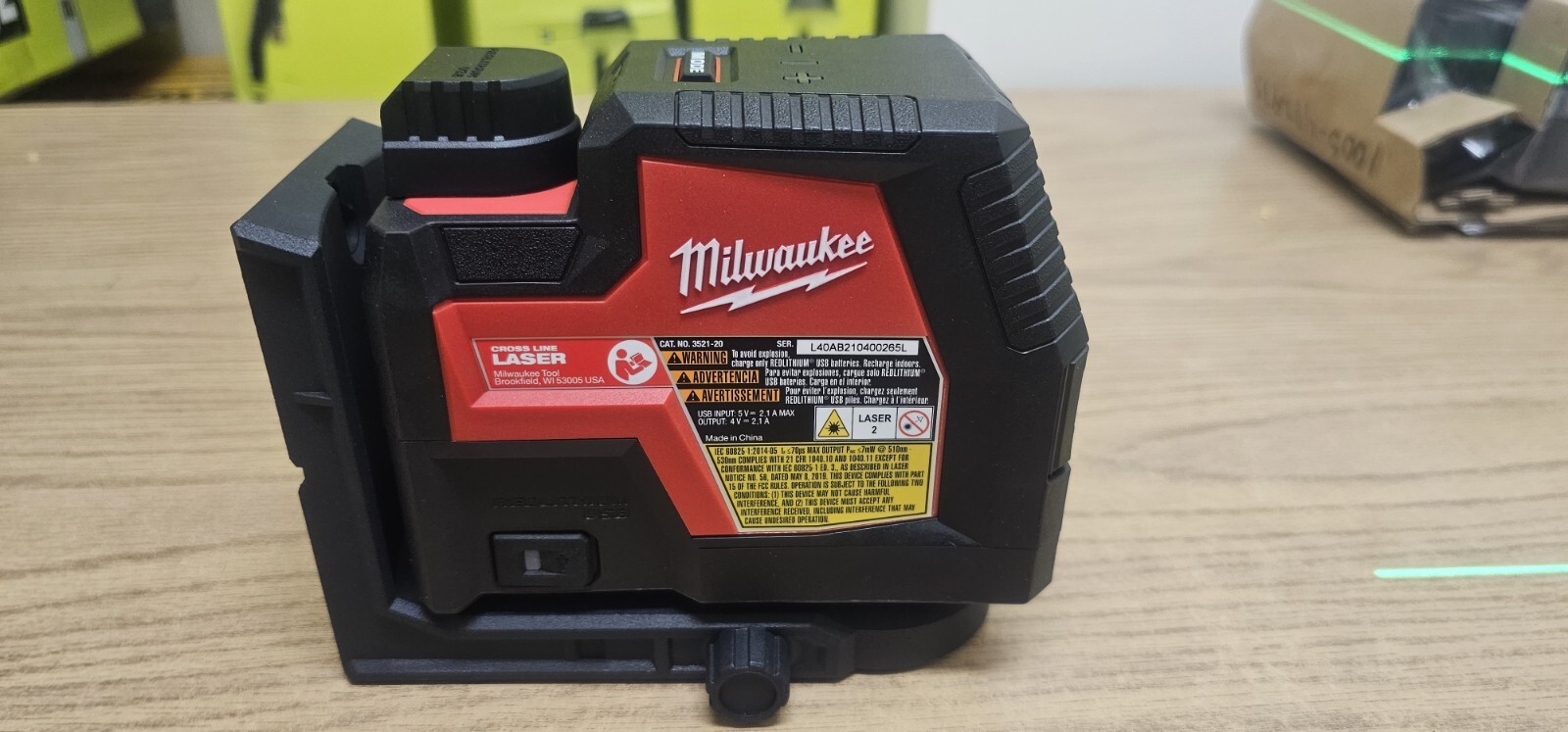 Milwaukee 352120 USB Rechargeable Cross Line Laser Tool Only