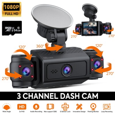 Dashcam Auto Vorne Hinten 1080P 3-Kanal Dash Cam Auto Kamera mit 64G TF-Karte DE