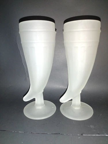 VINTAGE INDIANA GLASS FROSTED TIARA POWER HORN PILSNER GLASSES BEER TWO
