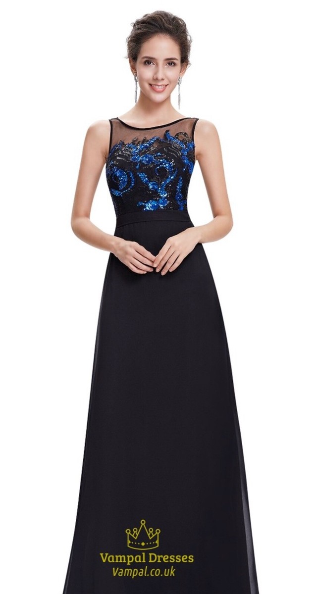Prom, Bridesmaid, Evening Long Dress/Gown, Size 16, Black & Blue | eBay