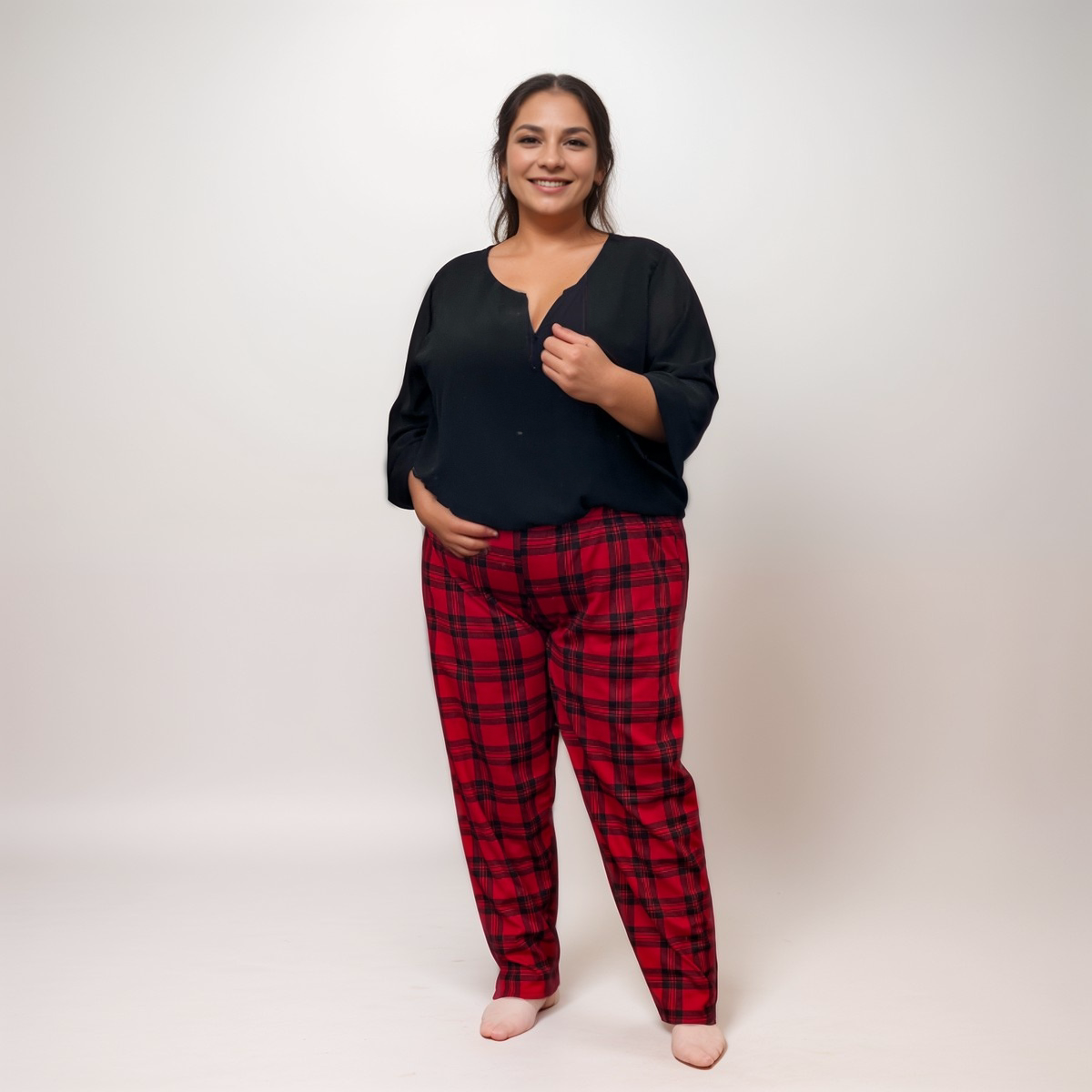 ROCKTHOSECURVES WOMENS RED TARTAN ELASTIC WAIST TROUSERS UK