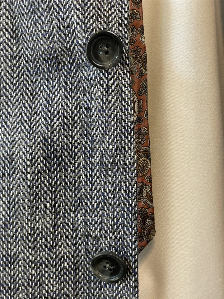 Blazer Abrigo Deportivo De Colección Stafford 46R Gris Oscuro 100% Seda Tweed Espiga 2Btn Foto 4 de 4