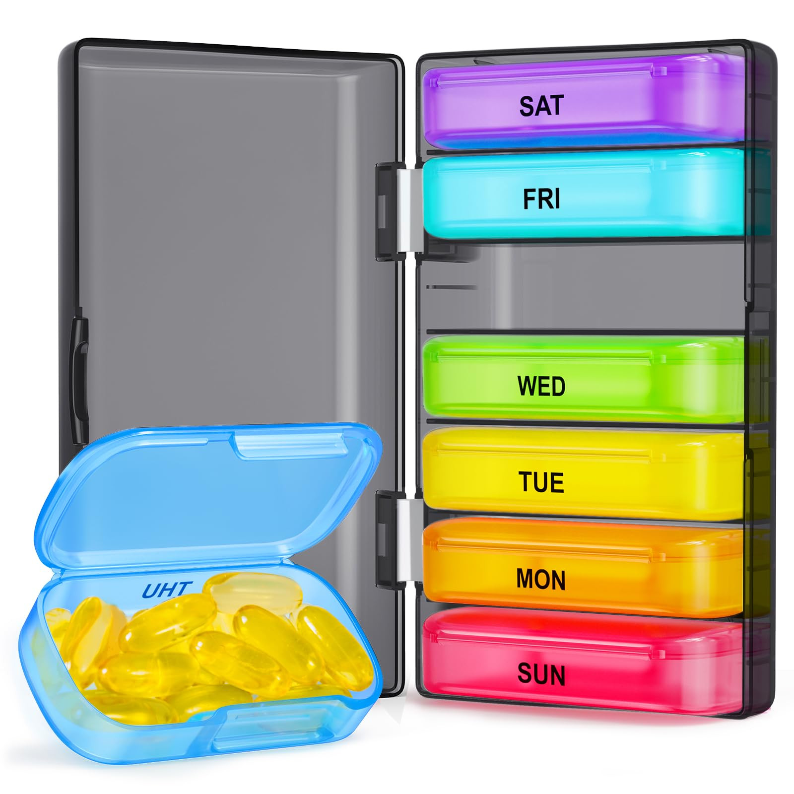 XL Weekly Pill Organizer with Dual Protection, ADERI Portable Pill Box 7 Day,...