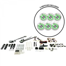 2-Door Power Window Kit with 3 Retro Billet Switches - Green Illumination