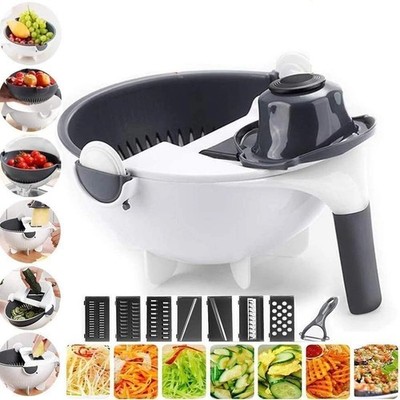 9-in-1 Vegetable Cutter with Drain Basket - Large Capacity Rotating Chopper