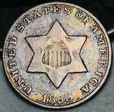 1853 Three Cent Silver Piece Trime 3c Type 1 Ungraded US Coin CC28603