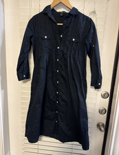 GAP Women's DarkBlue Solid Shirt Dress Collared Pockets Button Front Midi S