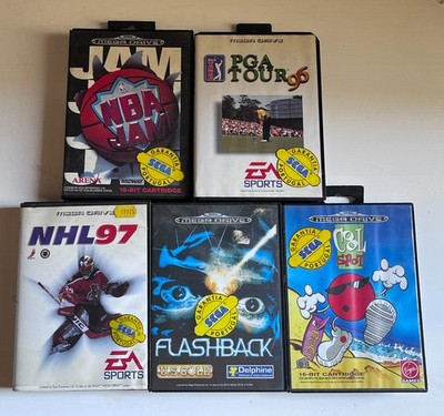 5 jogos sega mega drive pga tour 96, cool spot, flashback, nhl97, nba jam