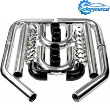 2.5 63mm Brushed Aluminum Intercooler Pipe Kit Black Hose Clamp Universal