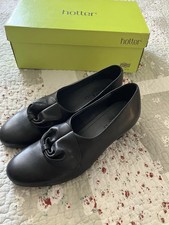 Hotter Donna Black Leather Court Shoes UK 7 Comfort Kitten Heels