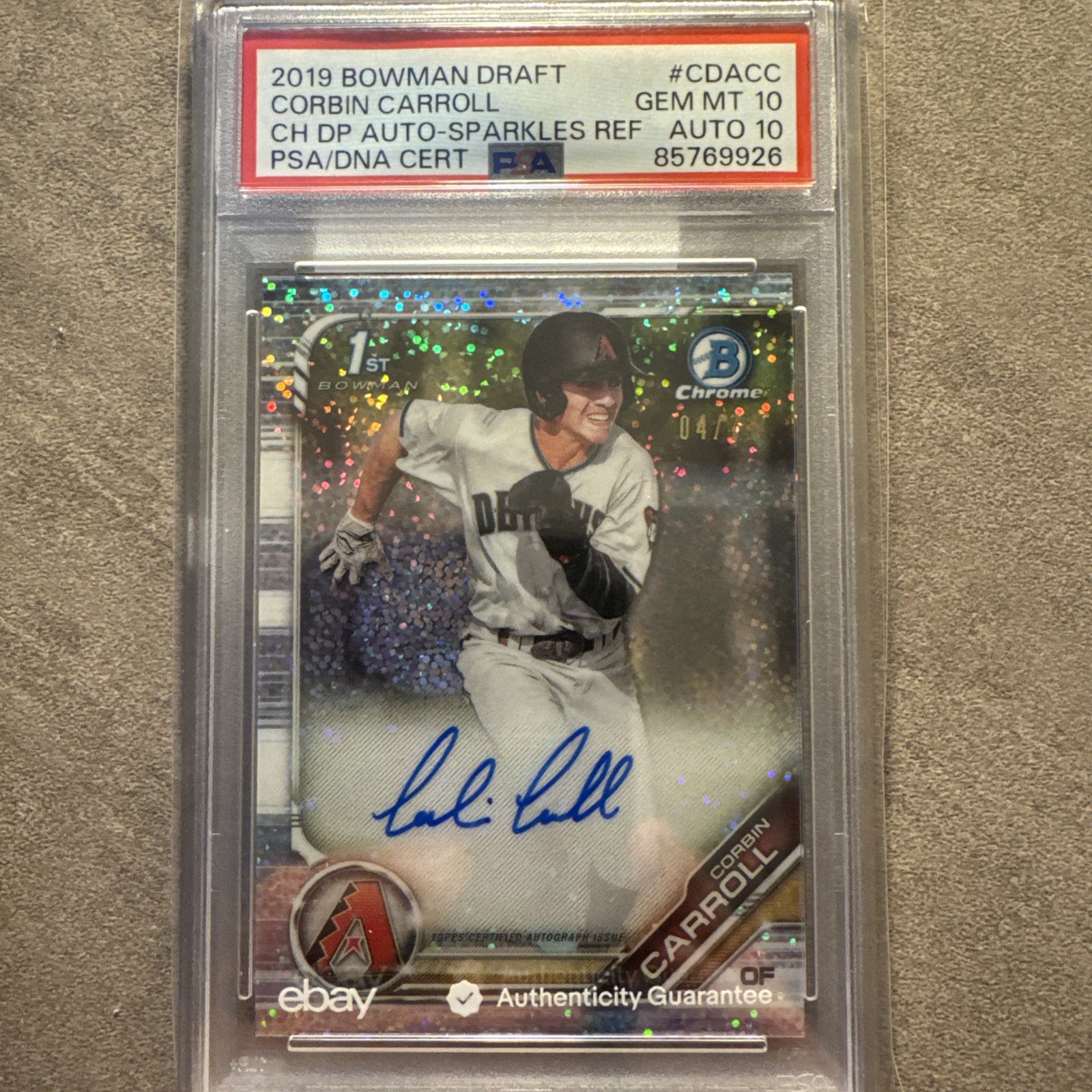 CORBIN CARROLL 2019 Bowman Chrome Auto SPARKLE REFRACTOR/71 PSA 10 Rookie Card