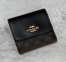 COACH Small Trifold Wallet Signature Canvas B...