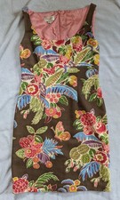 Talbots Petite 4P 2P PXS Brown Multicolor Floral Scoop Neck Lined Knee Dress Zip