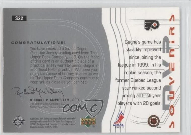 2003-04 Upper Deck MVP Souvenirs Simon Gagne #S22 - Image 2 of 2