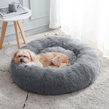 Western Home Calming Donut Dog  Cat Bed, AntiAnxiety Faux Fur Round 2030in