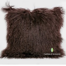 CO-SY BROWN 40CM x 40CM GENUINE MONGOLIAN SHEEPSKIN LAMB WOOL FUR CUSHION COVER