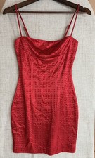 Windsor Red Rhinestone Satin Cowl Neck Mini Dress S Party Club