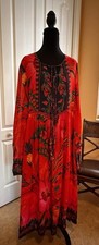 Anthropologie Farm Rio Boho Floral Dress Red Maxi/Midi Peasant Style XL 12/14
