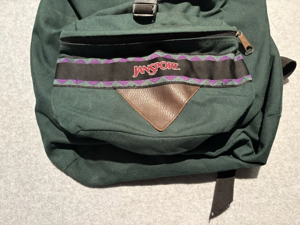 Mochila vintage Jansport AZTEC verde mochila cuero de colección 1994 Jan Sport JS Foto 2 de 4