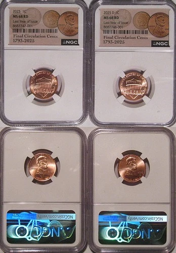 2025 P&D Lincoln SHIELD 1c Cent 2 Coin Set NGC MS 68 RD Final Circulation Label