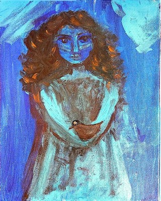 Girl with Bird 11x14 Canvas Original Acrylic Painting | Whimsical Figurative.