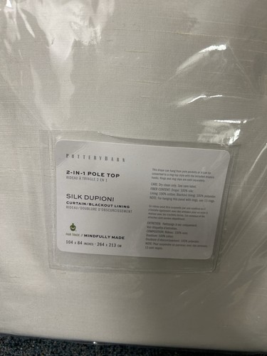 Pottery Barn Double wide Blackout Silk Dupioni Drape 104 X 84" L Ivory - Picture 2 of 4