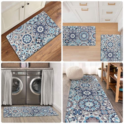 Juego de 2 alfombrillas de cocina antifatiga acolchadas azules piso cómodo M... - Imagen 7 de 7