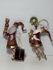 Papyrus Flying Santa Ornaments Glitter Presents Wreath Red Gold Lot of 2