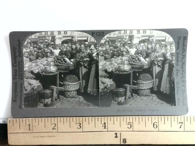 Market in Brussels Belgium Stereoview Keystone View Co. 1900s