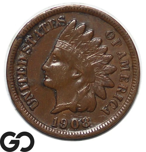 1908-S Indian Head Cent Penny, XF Better Date