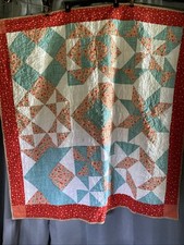 Patchwork Throw Quilt Flowers Butterflies Cotton 47X47 In Handmade