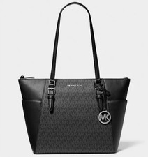 New Michael Kors Charlotte Large Shoulder Tote Bag   Signature Canvas Black