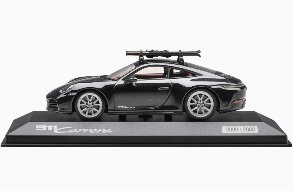 1:43 MINICHAMPS 2025 PORSCHE 911 992.2 Carrera w. skis Carbon Black / Red DEALER - Image 2 of 3