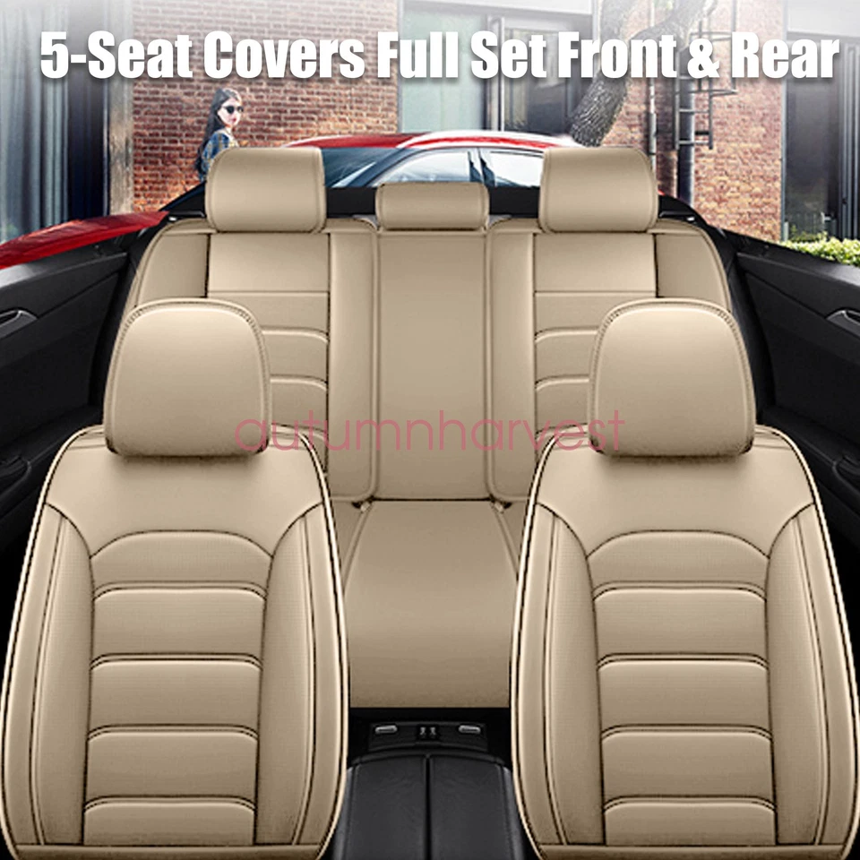 PU Leather Car 5-Seat Covers Cushion Pad Set For Infiniti Q40 Q50 Q60 Q70 Tan Foto 4 de 4