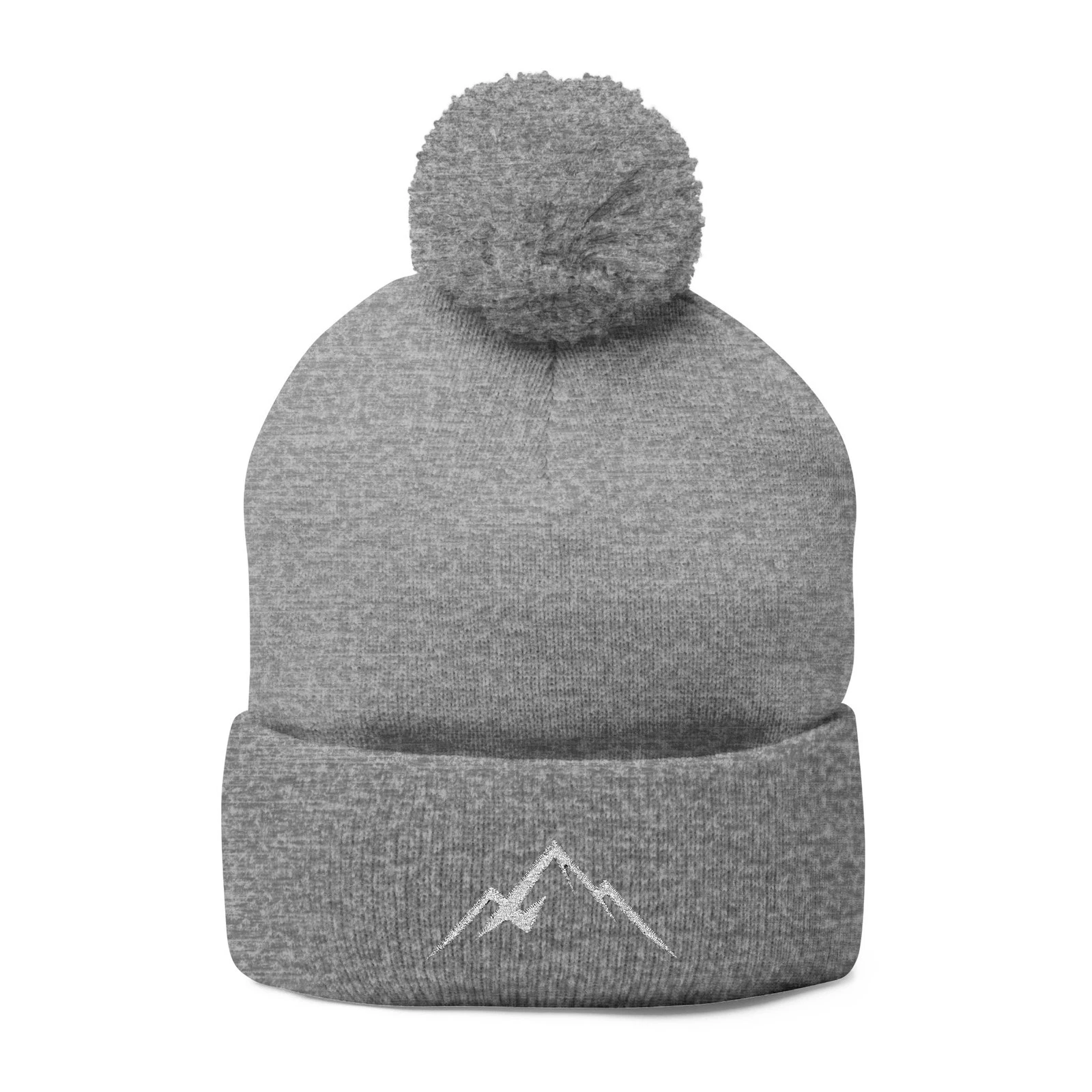 Embroidered Mountain Logo Pom-Pom Beanie